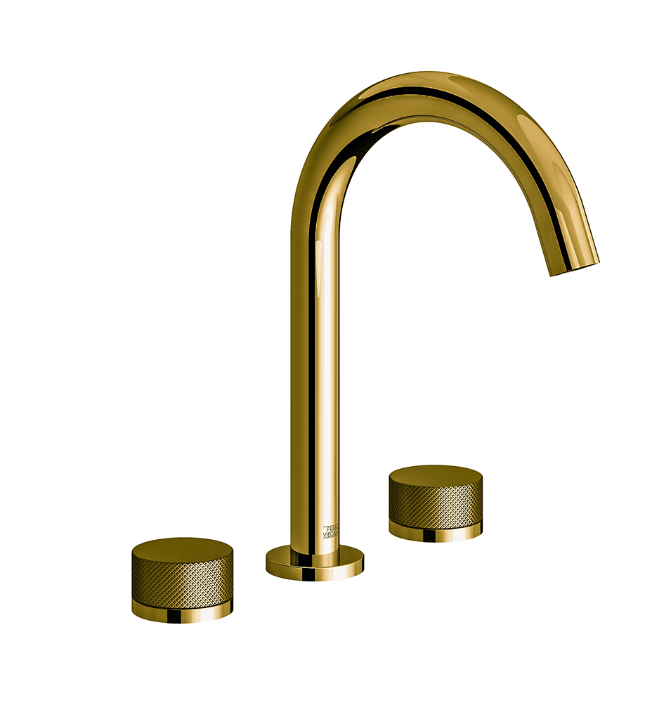 Nerea Widespread lavatory faucet with pop-up drain assembly - Knurling