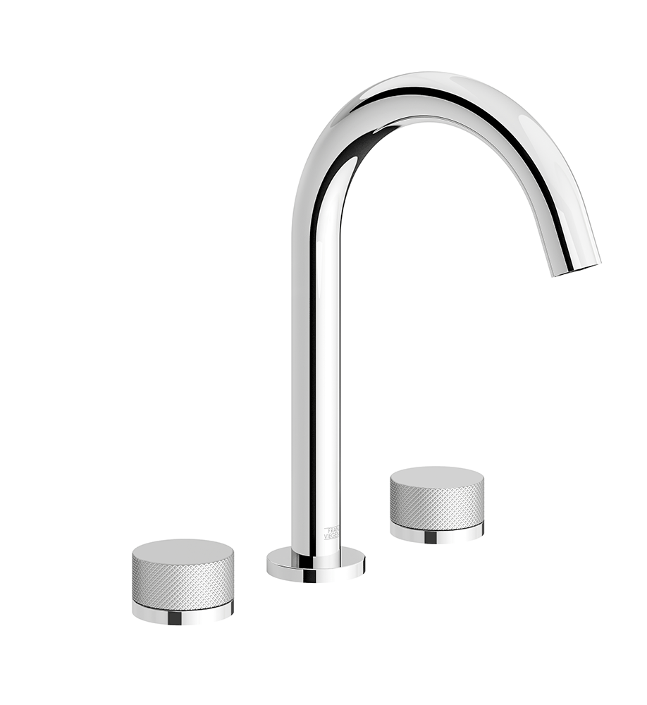 Nerea Widespread lavatory faucet with pop-up drain assembly - Knurling