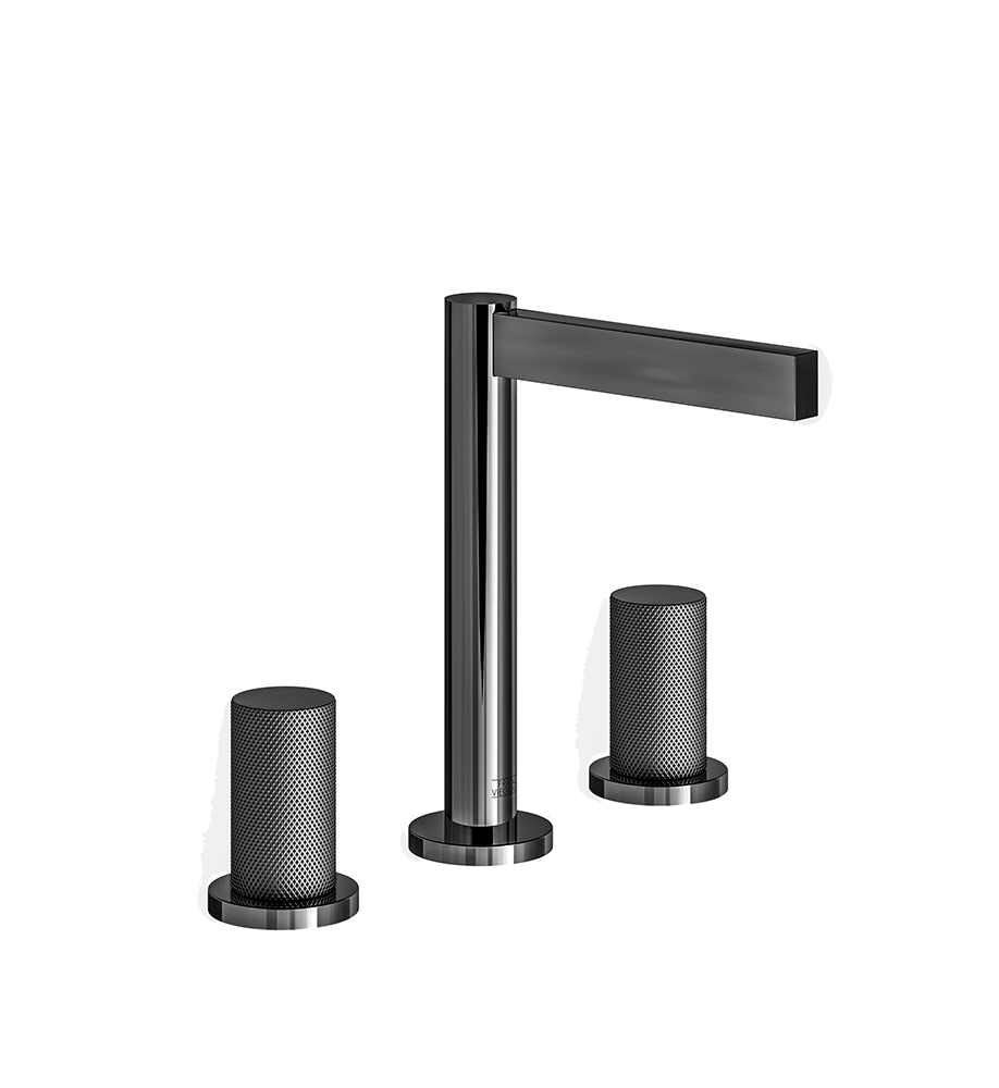 Lollipop Widespread lavatory faucet with pop-up drain assembly - Knurling