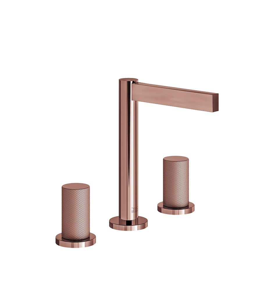 Lollipop Widespread lavatory faucet with pop-up drain assembly - Knurling