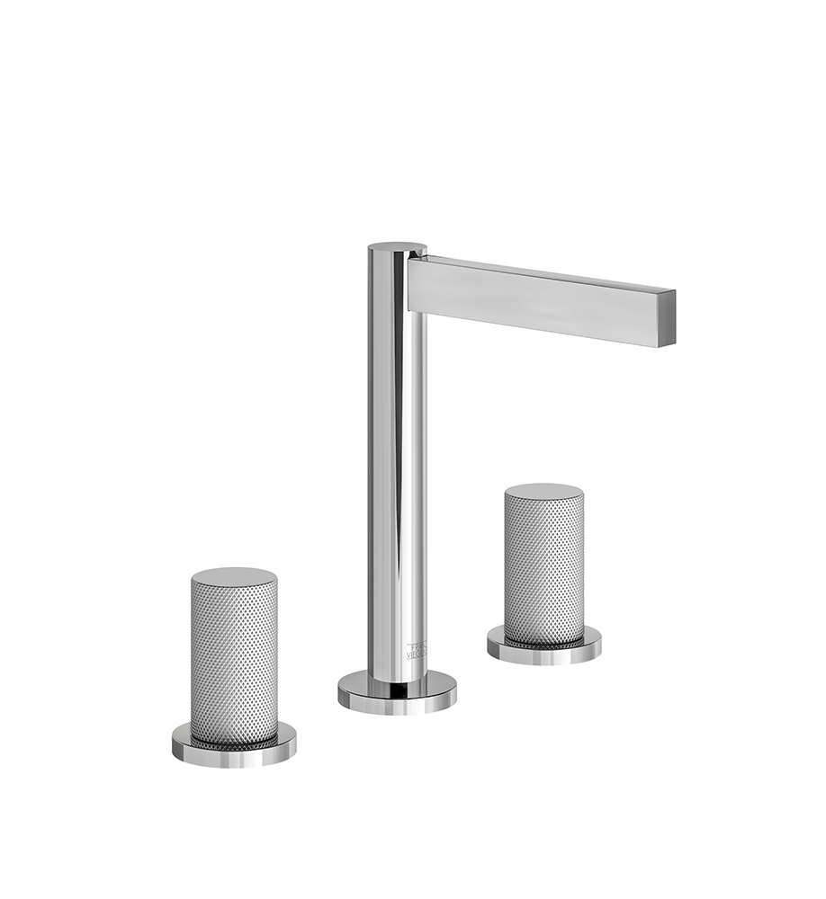 Lollipop Widespread lavatory faucet with pop-up drain assembly - Knurling