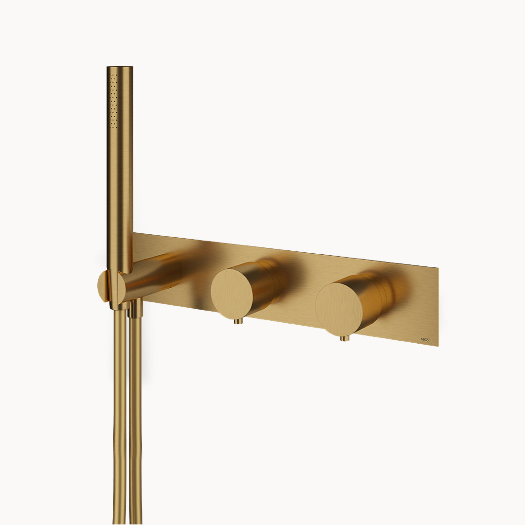 Minimal MB455 Stainless Steel Thermostatic Trim with Two-way Diverter and Volume Control – 2 Functions in Stainless Steel Matte Gilded PVD