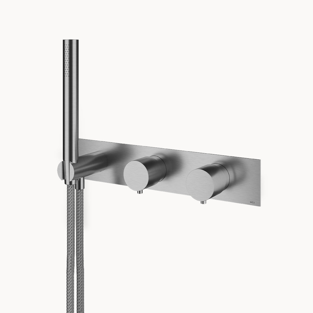 Minimal MB455 Stainless Steel Thermostatic Trim with Two-way Diverter and Volume Control – 2 Functions in Stainless Steel Matte