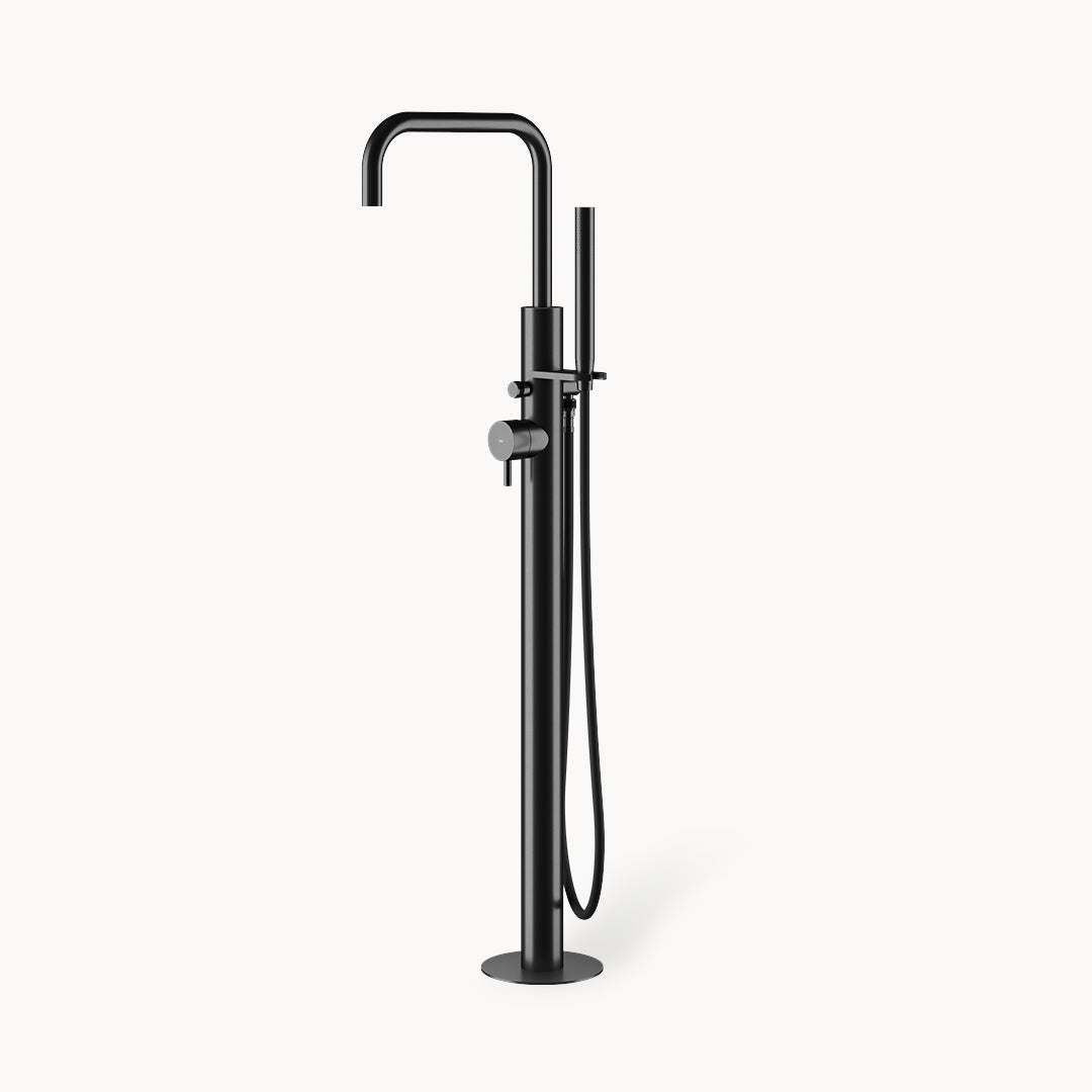 Minimal MB519 Stainless Steel Floor-mount Tub Spout with Handshower in Stainless Steel Matte Black PVD