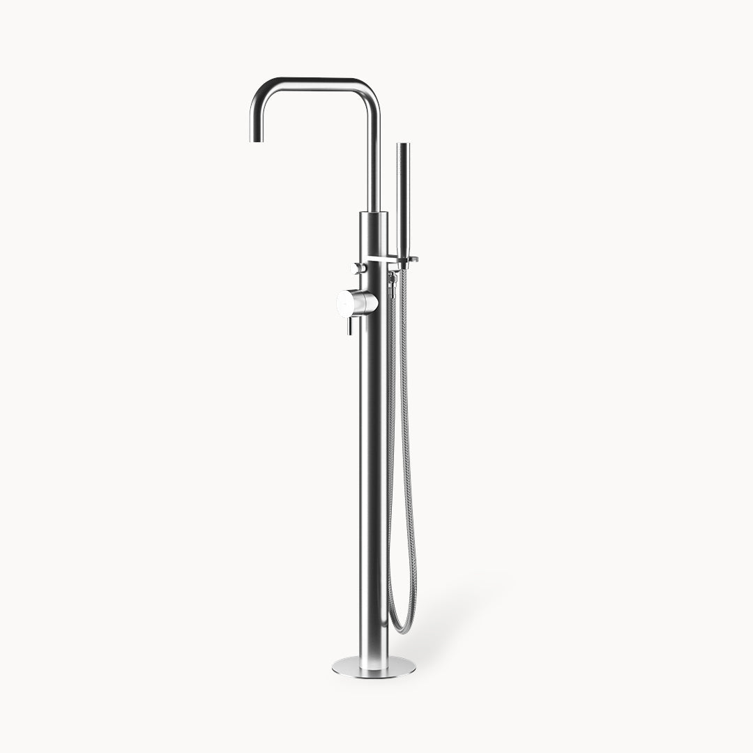 Minimal MB519 Stainless Steel Floor-mount Tub Spout with Handshower in Stainless Steel Matte