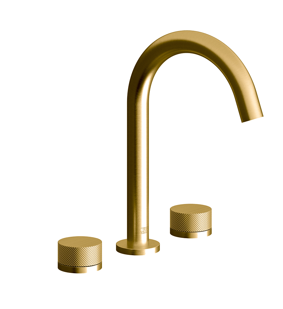 Nerea Widespread lavatory faucet with pop-up drain assembly - Knurling