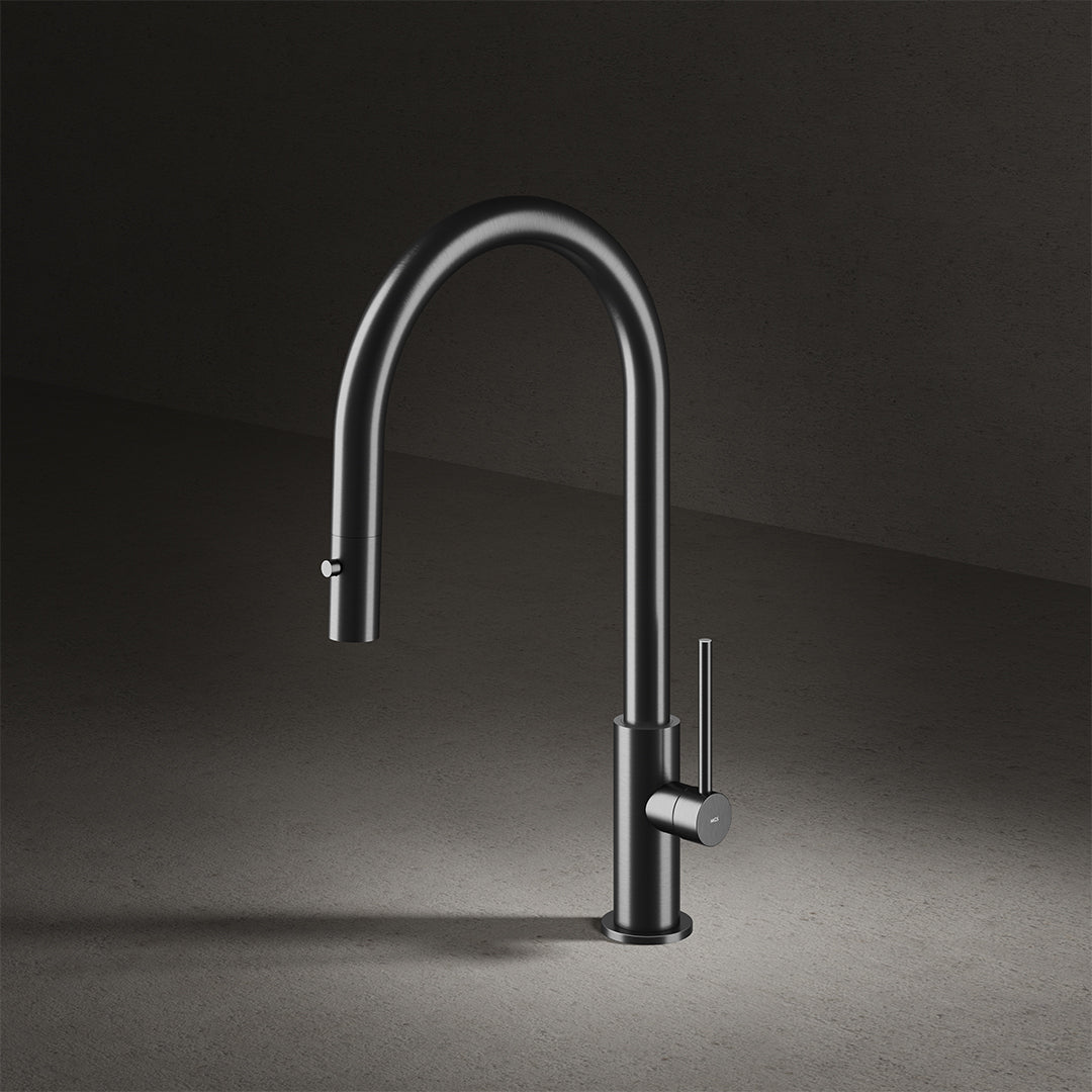 Spin D Single-hole Stainless Steel Kitchen Faucet with Pull-down Dual spray