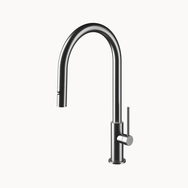 Spin D Single-hole Stainless Steel Kitchen Faucet with Pull-down Dual spray