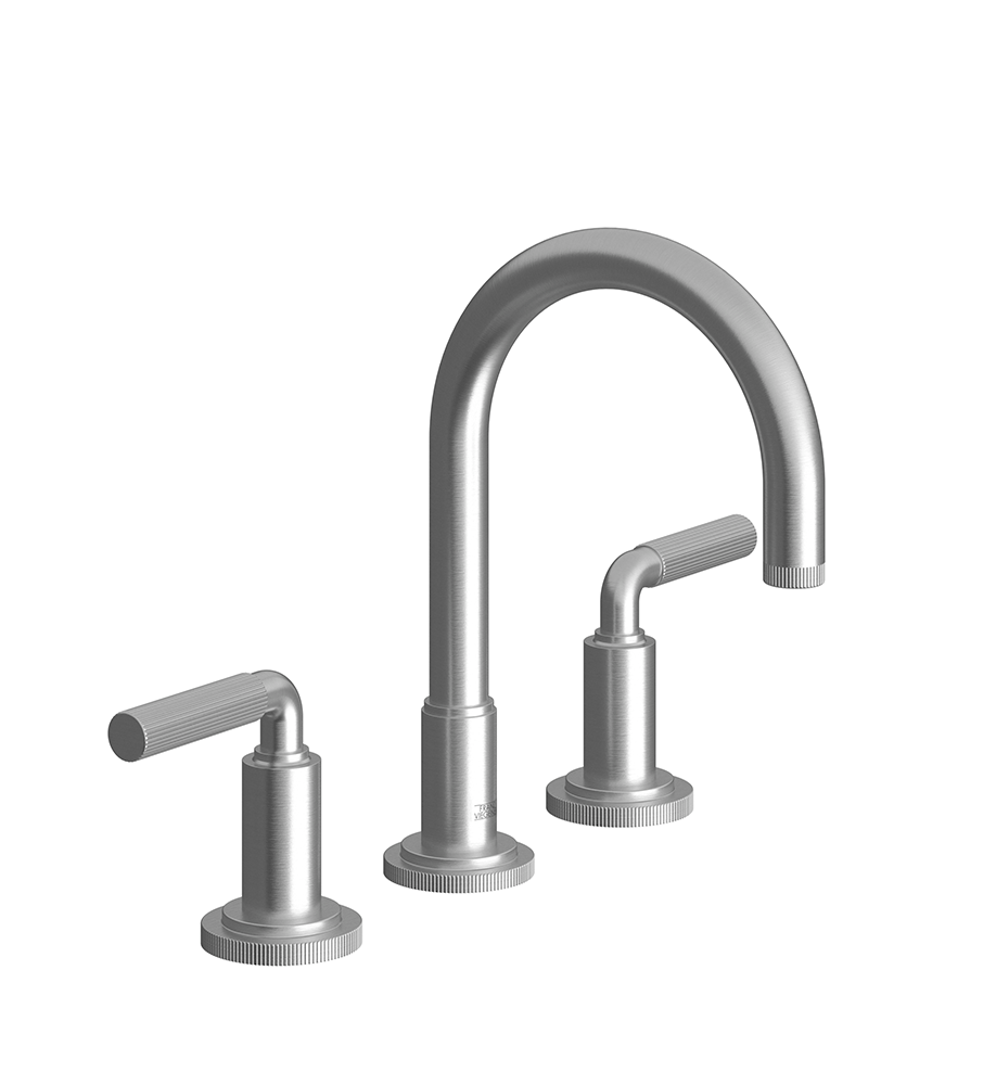 Techno Chic Widespread lavatory faucet with push-down pop-up drain assembly (no lift rod) - Vertical Lines Lever