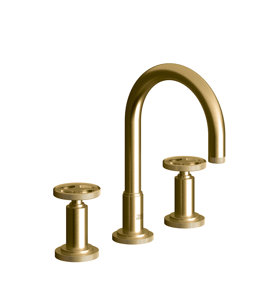 Techno Chic Widespread lavatory faucet with push-down pop-up drain assembly (no lift rod) - Vertical lines