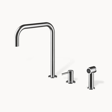 F2 HS Three-hole Stainless Steel Kitchen Faucet with Side-spray in Stainless Steel Matte