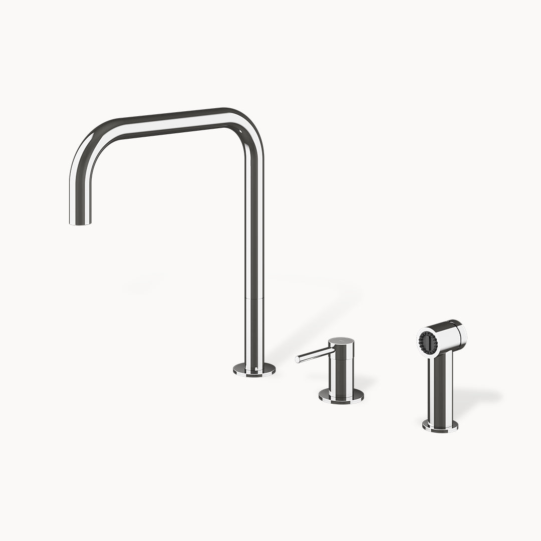 F2 HS Three-hole Stainless Steel Kitchen Faucet with Side-spray in Stainless Steel Polished