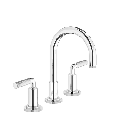 Techno Chic Widespread lavatory faucet with push-down pop-up drain assembly (no lift rod) - Vertical Lines Lever