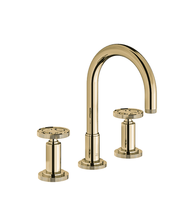 Techno Chic Widespread lavatory faucet with push-down pop-up drain assembly (no lift rod) - Vertical lines