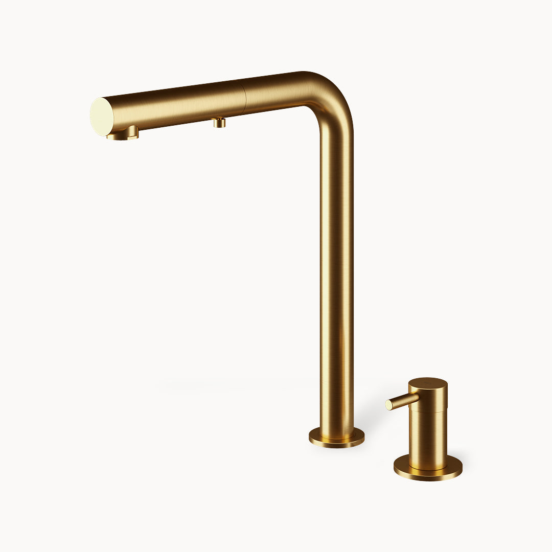 Nemo HD Two-hole Stainless Steel Kitchen Faucet with Pull-out Dual spray in Stainless Steel Matte Gold PVD