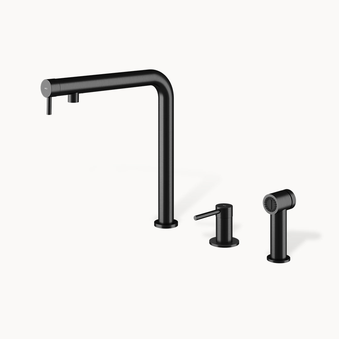 Nemo RH MXSP Stainless Steel Kitchen Faucet with mixer with side-spray in Stainless Steel Matte Black PVD