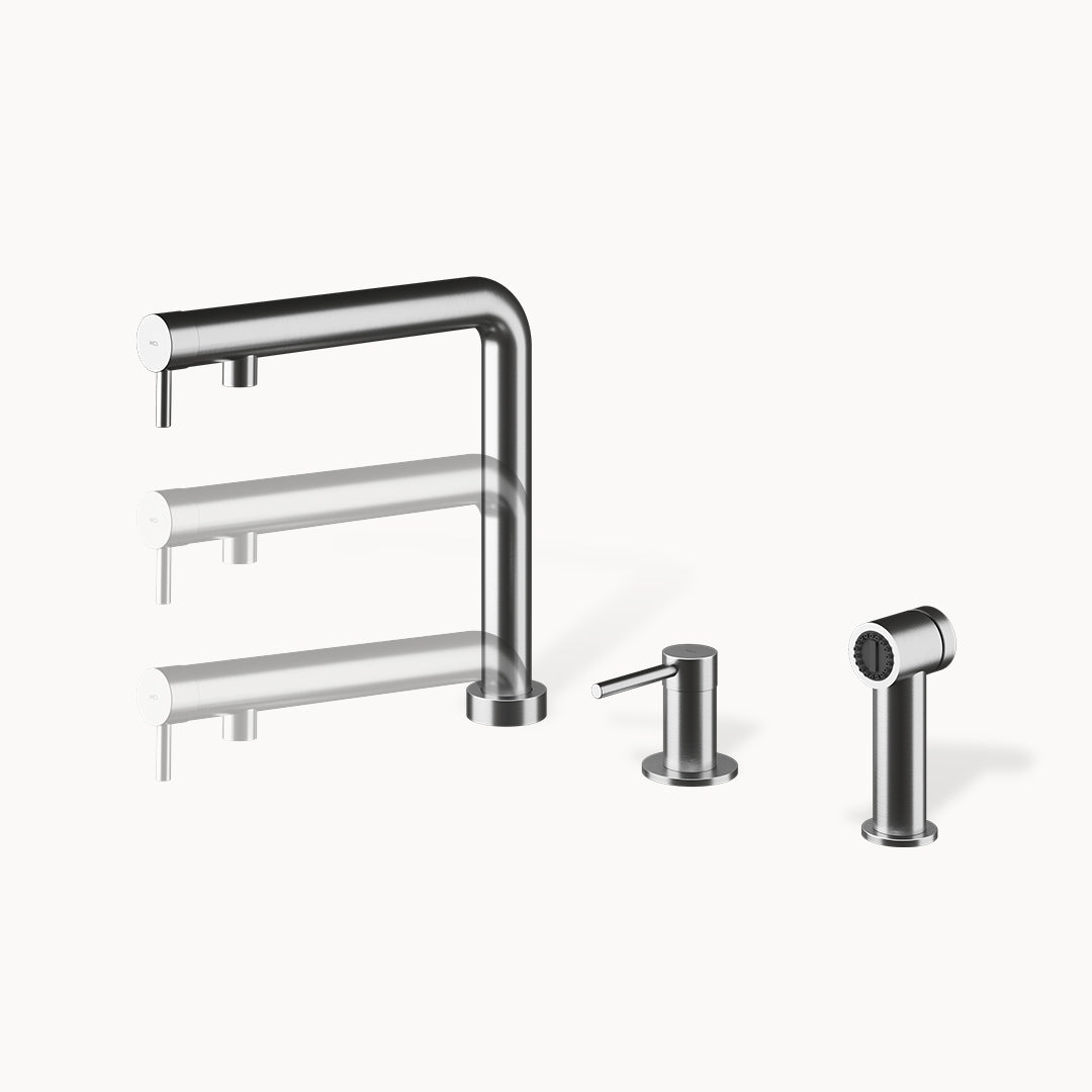 Nemo RHA MXSP Three-hole Stainless Steel Telescopic Kitchen Faucet with Pull-out Dual Spray in Stainless Steel Matte 