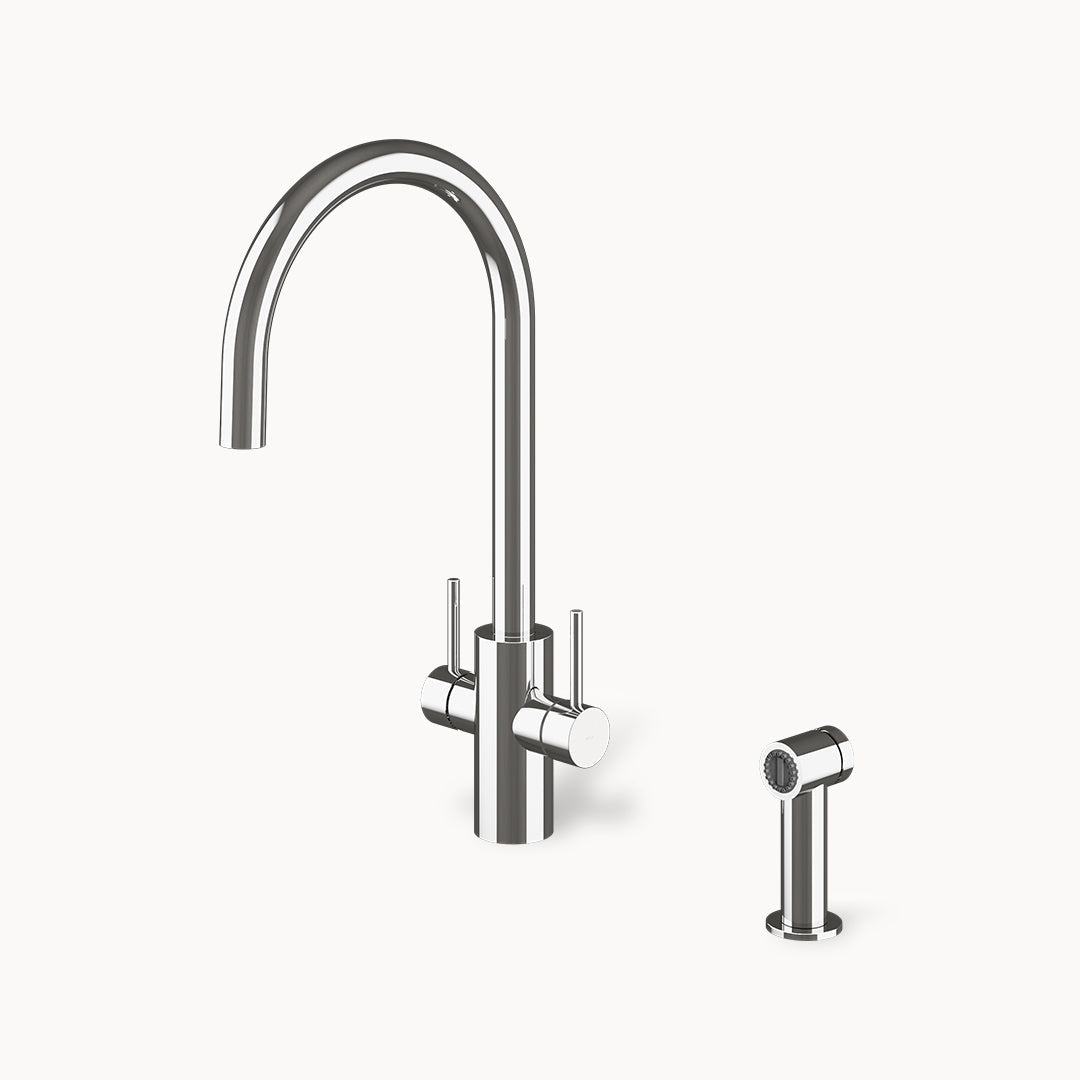 Spin DCS Single-hole Three-way Stainless Steel Kitchen Faucet for Main and Filtered Water with Side Spray in Stainless Steel Polished