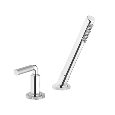 Techno Chic Deck mounted Roman diverter valve and handshower assembly - Lever Knurling