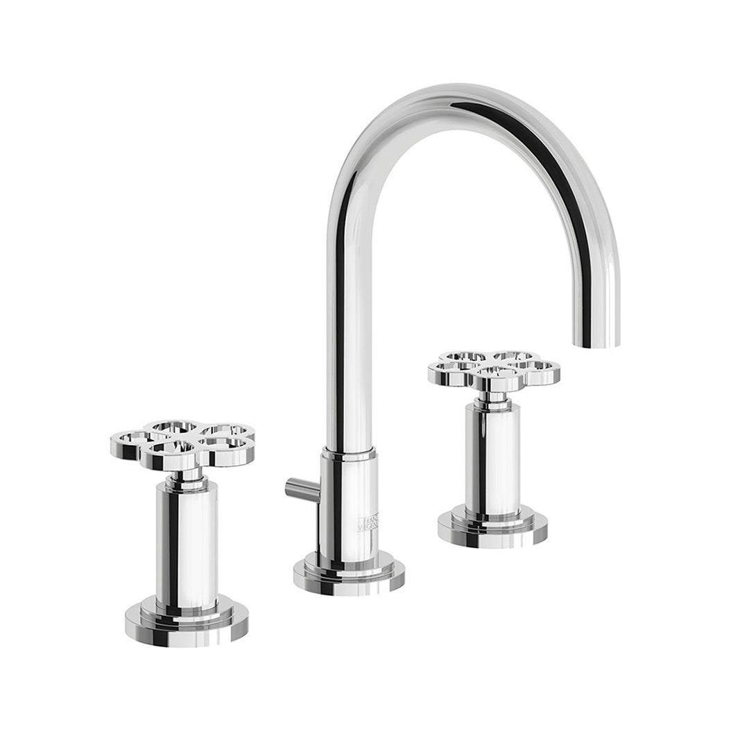 Industrial Chic Widespread lavatory faucet with pop-up drain assembly
