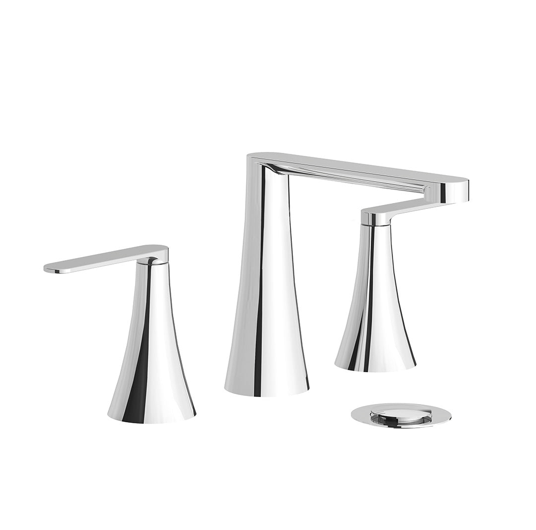 Konic Widespread lavatory faucet with push-down pop-up drain assembly