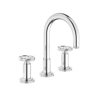 Techno Chic Widespread lavatory faucet with push-down pop-up drain assembly (no lift rod) - Vertical lines