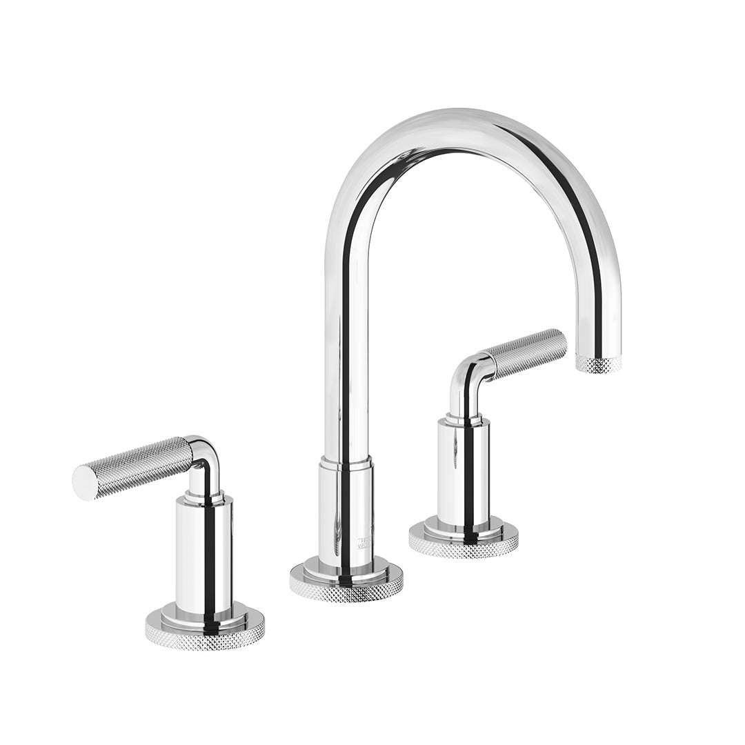 Techno Chic Widespread lavatory faucet with push-down pop-up drain assembly (no lift rod) - Knurling Lever