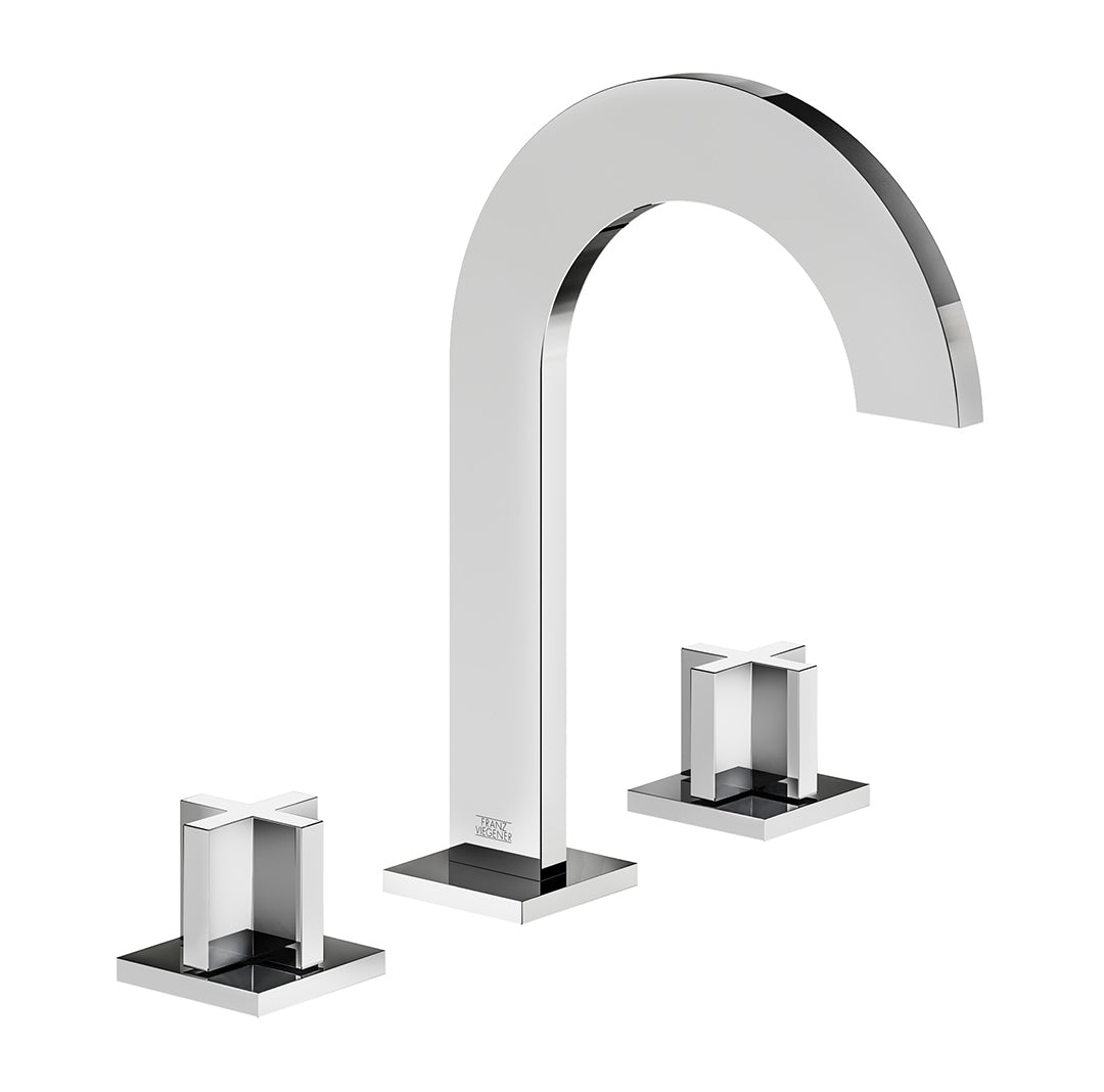 Edge Widespread lavatory faucet with push-down pop-up drain assembly