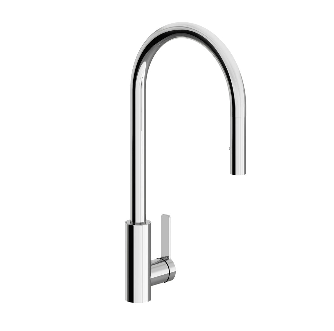 Contemporary single handle deck mount kitchen mixer with pull-out sprayer