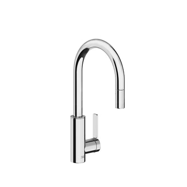 Contemporary single handle Bar/Prep Faucet with pull-out sprayer and flexible hose