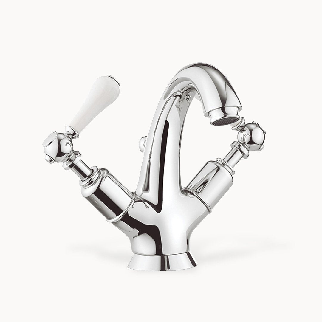 Belgravia Single Hole Bathroom Faucet with White Lever Handles