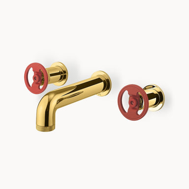 UNION Widespread Wall-mount Basin Faucet with Red Round Handles