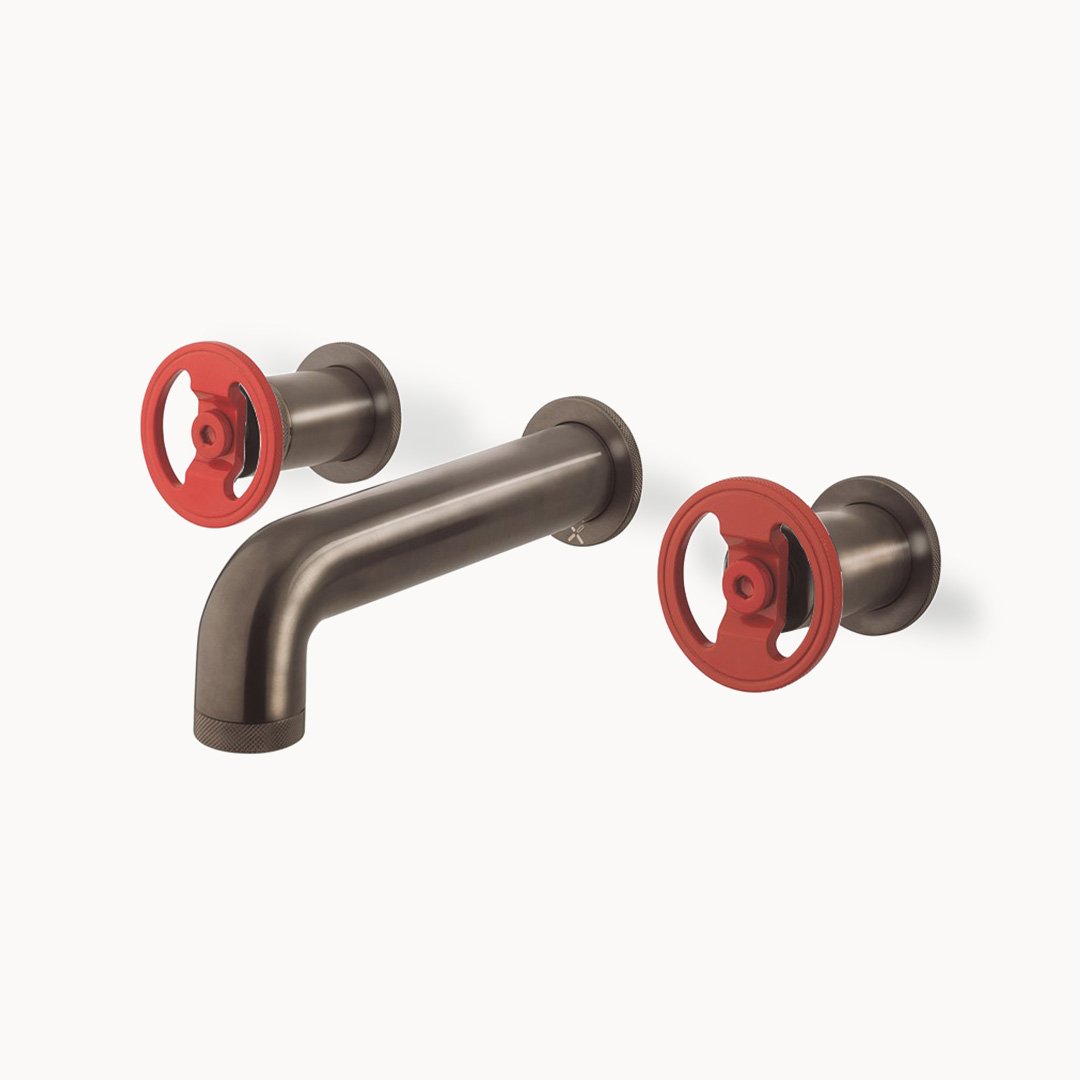UNION Widespread Wall-mount Basin Faucet with Red Round Handles