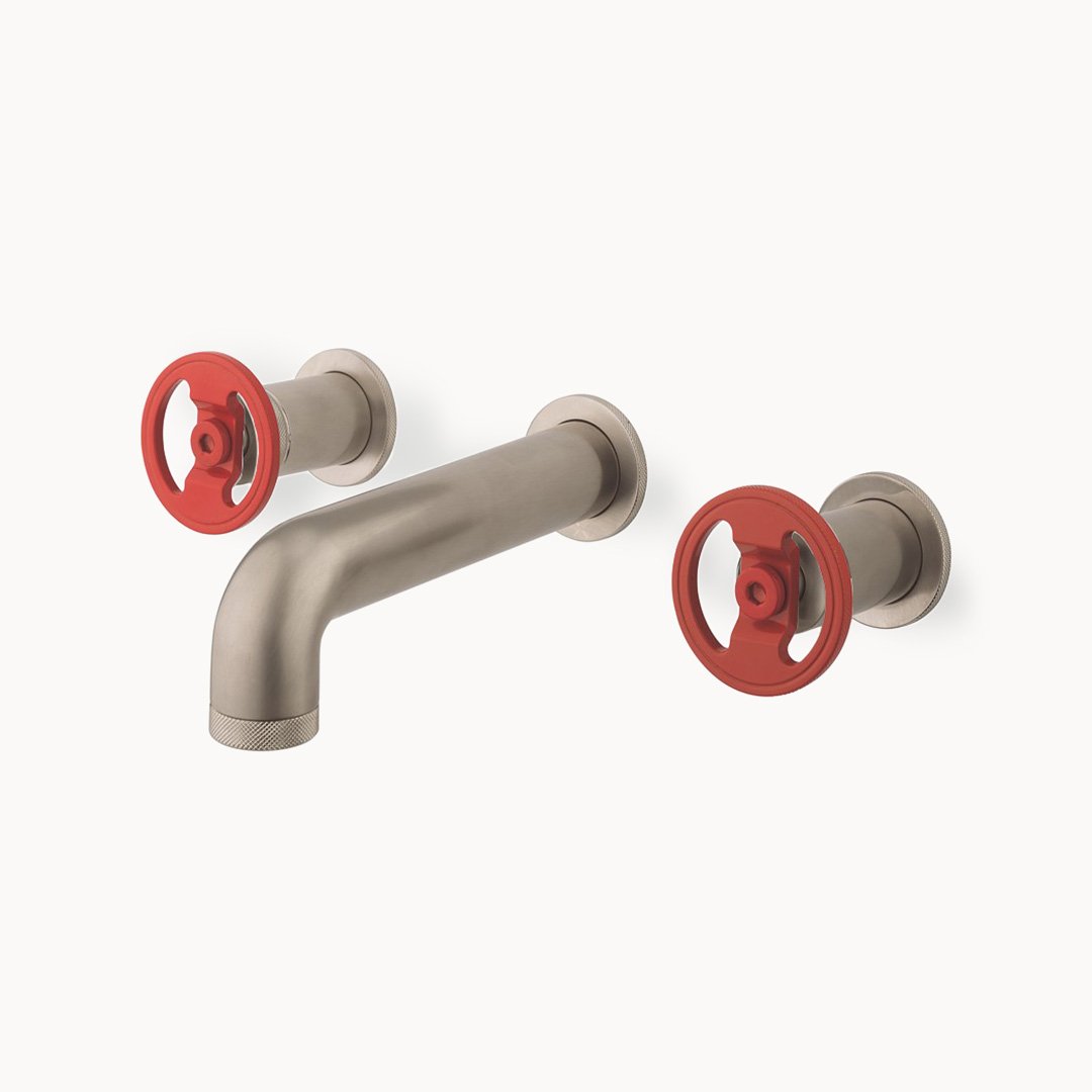 UNION Widespread Wall-mount Basin Faucet with Red Round Handles