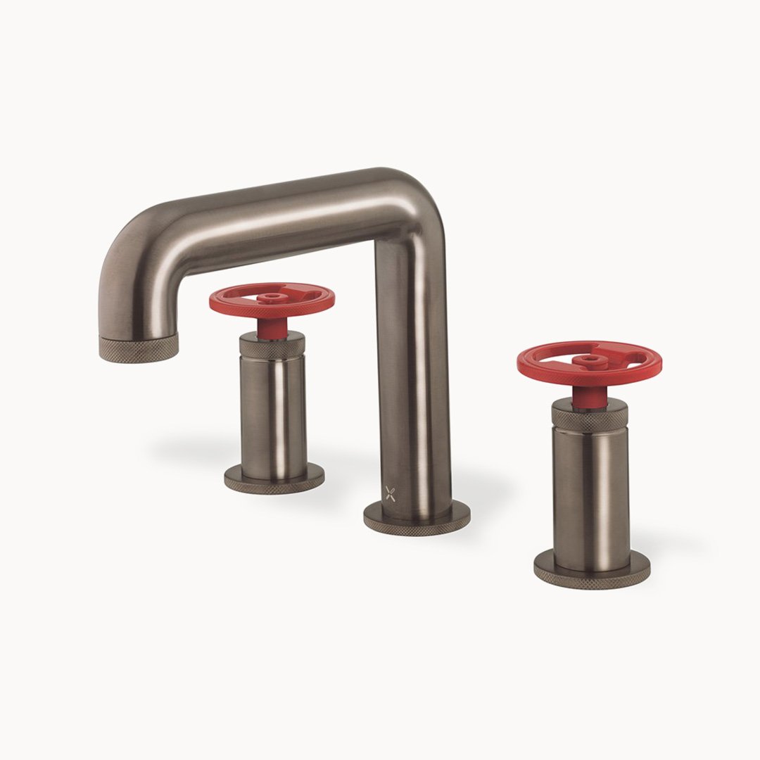 UNION Widespread Basin Faucet with Red Round Handles