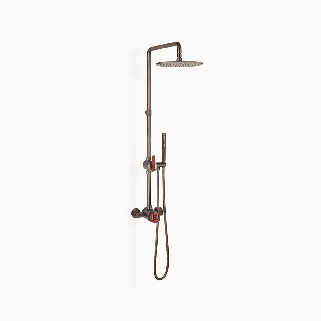 UNION Exposed Thermostatic Shower Set with 5-5/8" Shower Head and Red Handles