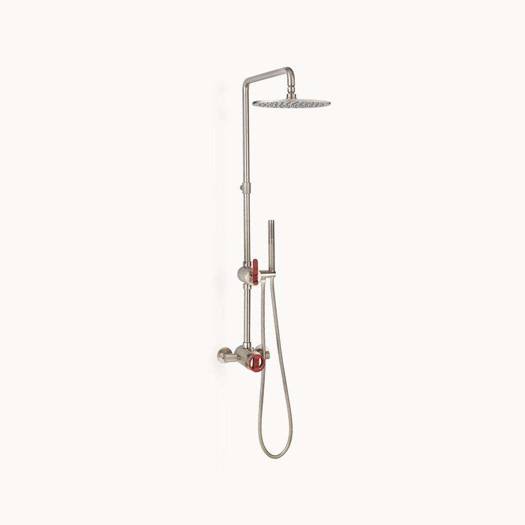 UNION Exposed Thermostatic Shower Set with 5-5/8" Shower Head and Red Handles
