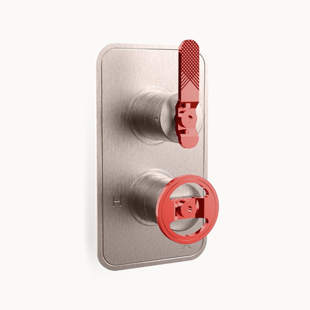 UNION 1000/1500 Thermostatic Valve Trim with Red Lever and Round Handles