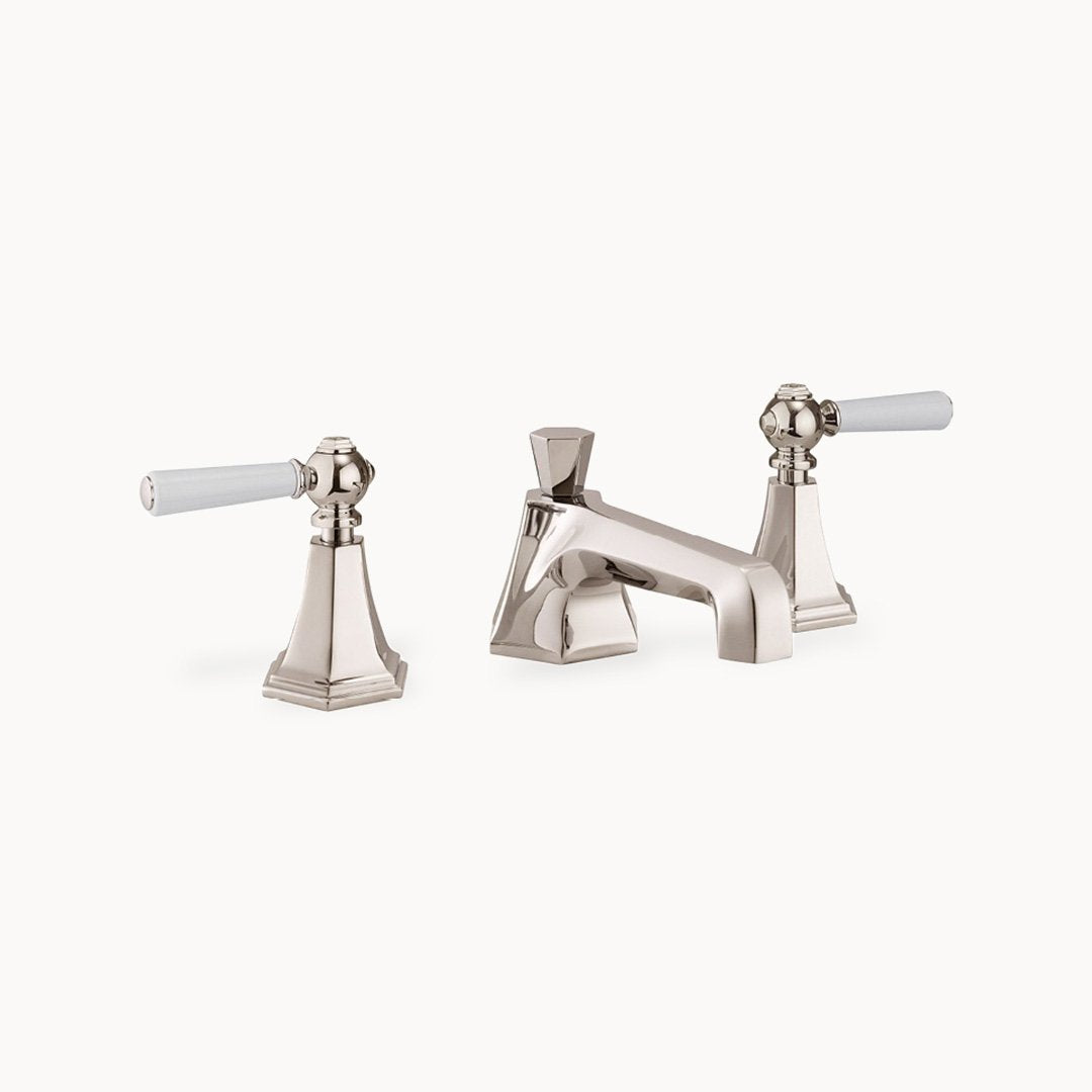 Waldorf Widespread Bathroom Faucet with White Lever Handles