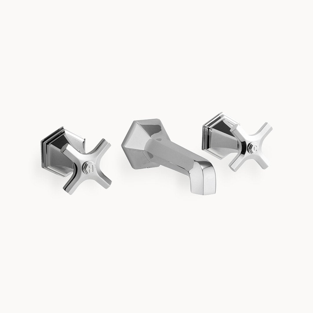 Waldorf Wall Mount Bathroom Faucet with Metal Cross Handles