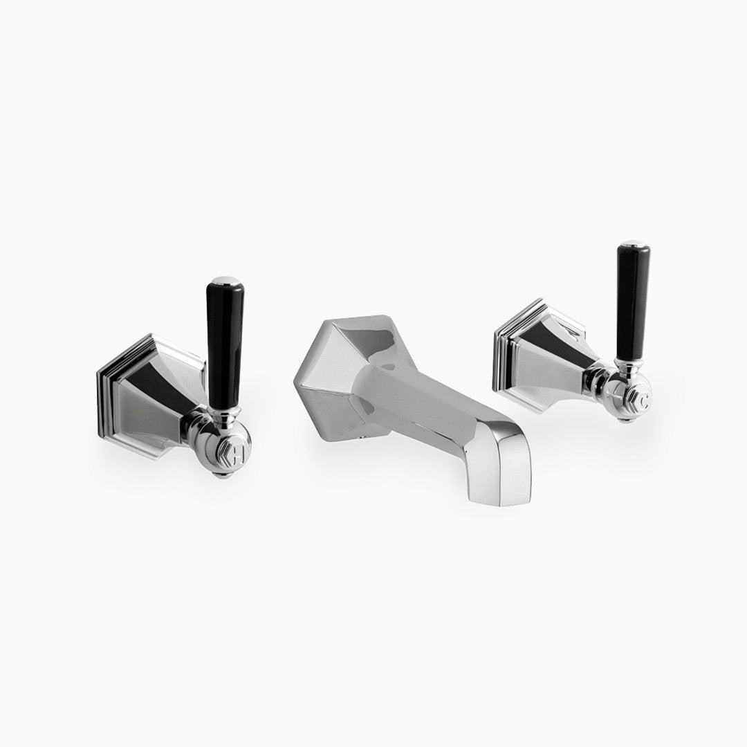 Waldorf Wall Mount Bathroom Faucet with Black Lever Handles