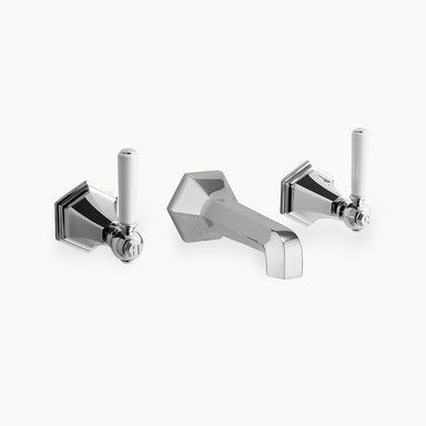 Waldorf Wall Mount Bathroom Faucet with White Lever Handles