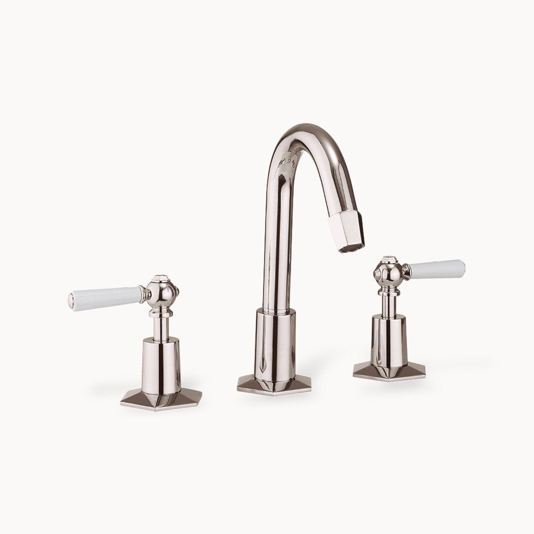 Waldorf Widespread Bathroom Faucet with White Lever Handles
