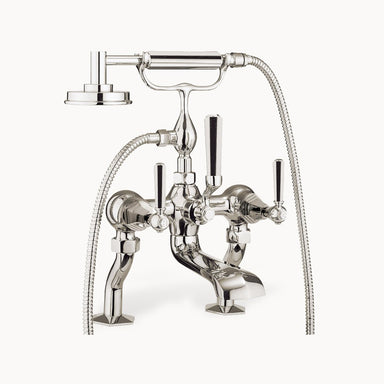 Waldorf Floor Mount Tub Filler with Hand Shower and Metal Lever Handles